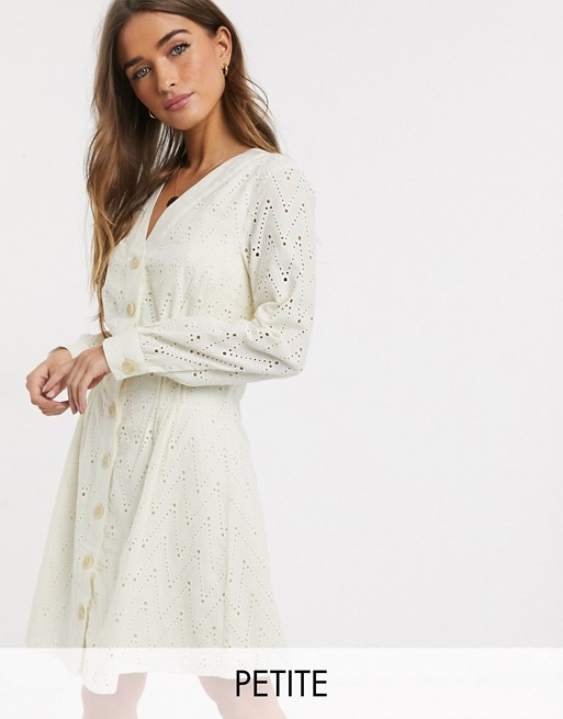 Y.A.S Petite broderie skater dress with button through in cream