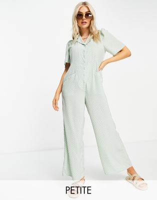 YAS Petite Y.A.S. Petite button front wide leg jumpsuit in sage-Green