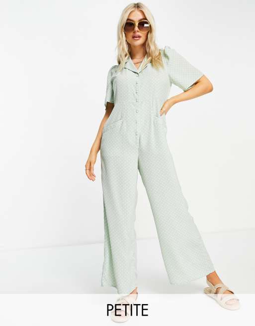 Y.A.S. Petite button-front wide-legged jumpsuit in sage
