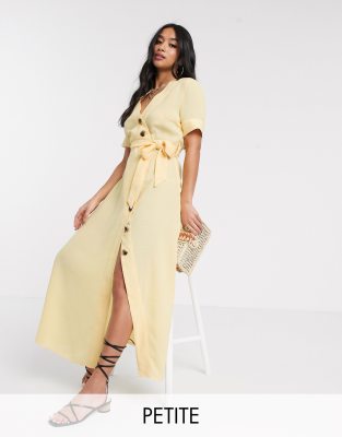 Y.A.S Petite button through maxi dress in yellow-Blue