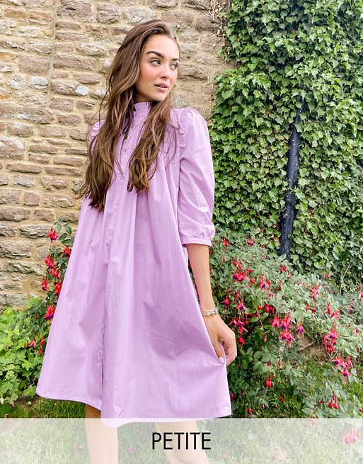 Y.A.S Petite button through smock dress with pleat detail in lilac