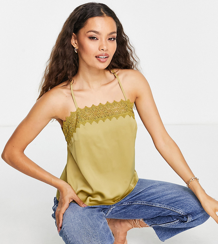 Y.A.S Petite cami top with lace detail in acid green