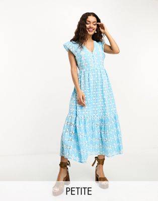 Y.A.S Petite contrast broderie maxi dress in blue