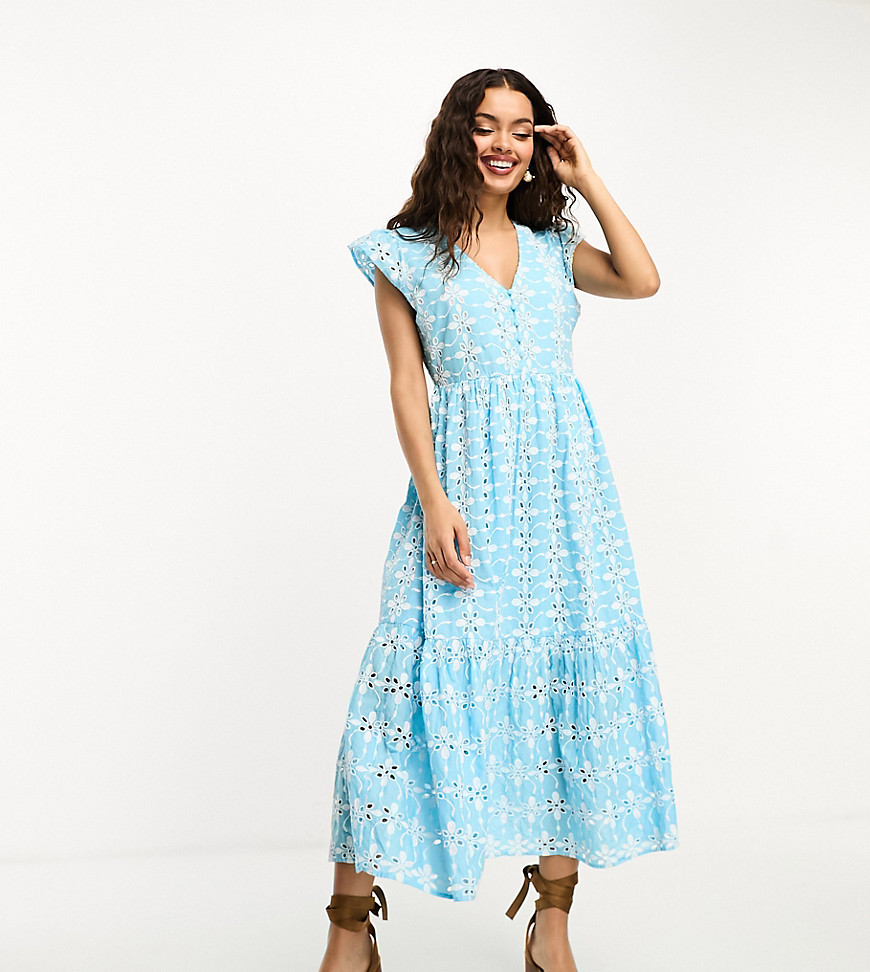 Y. A.S Petite contrast broderie maxi dress in blue