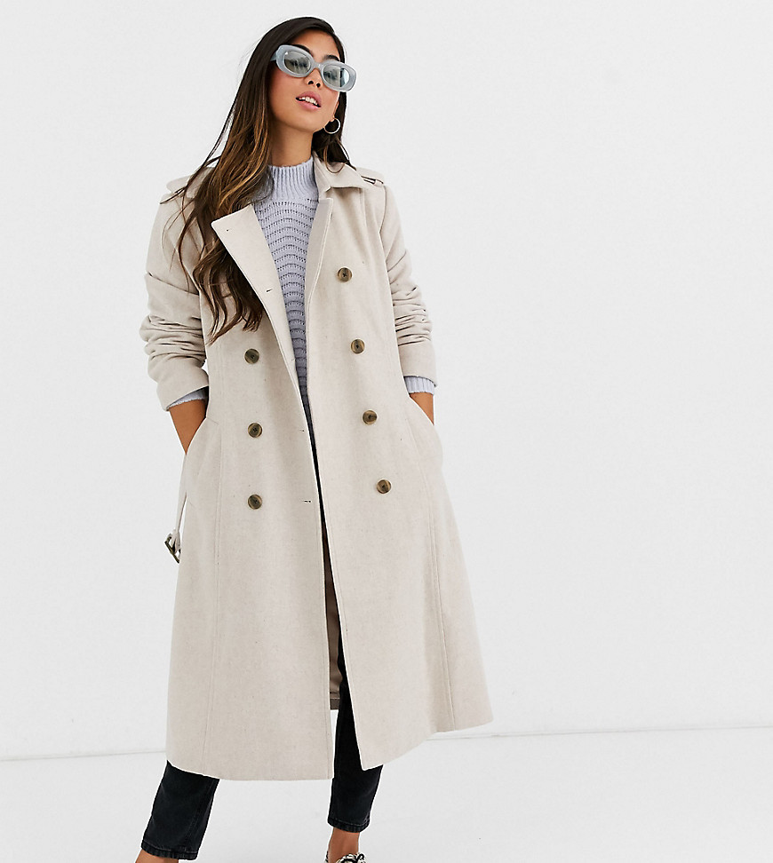 Y.A.S Petite double breasted military coat-Cream