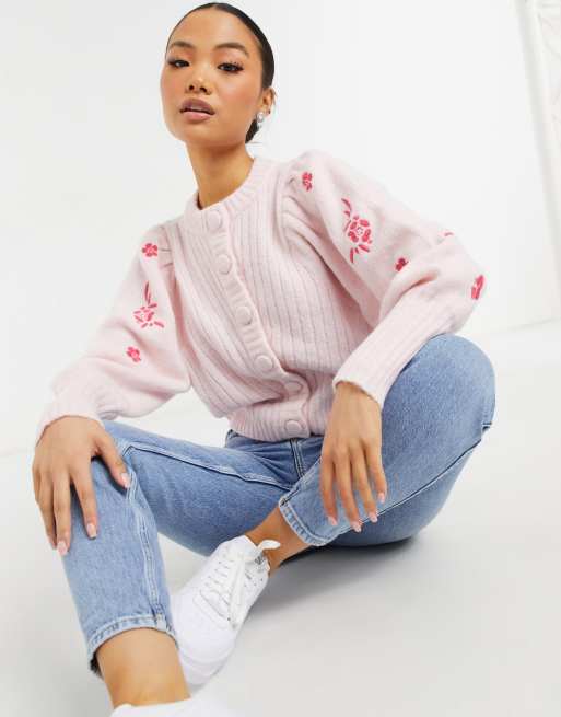 Y.A.S Petite Exclusive cardigan with embroidered sleeves in pink, 4 of 4