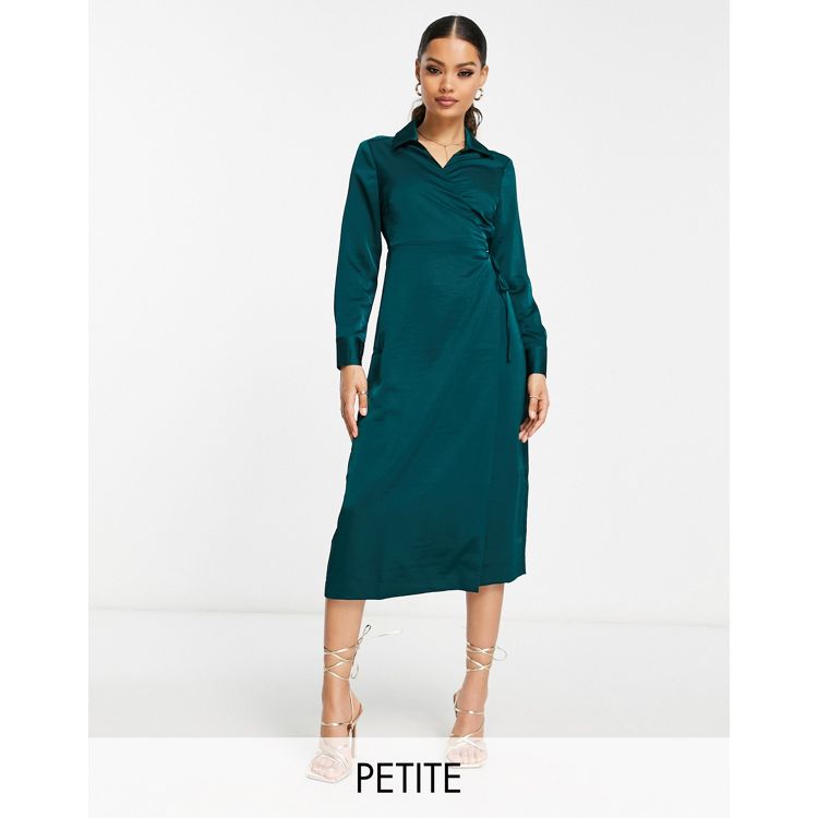  Petite Exclusive – Ciemnoturkusowa kopertowa sukienka midi z długimi  rękawami | ASOS