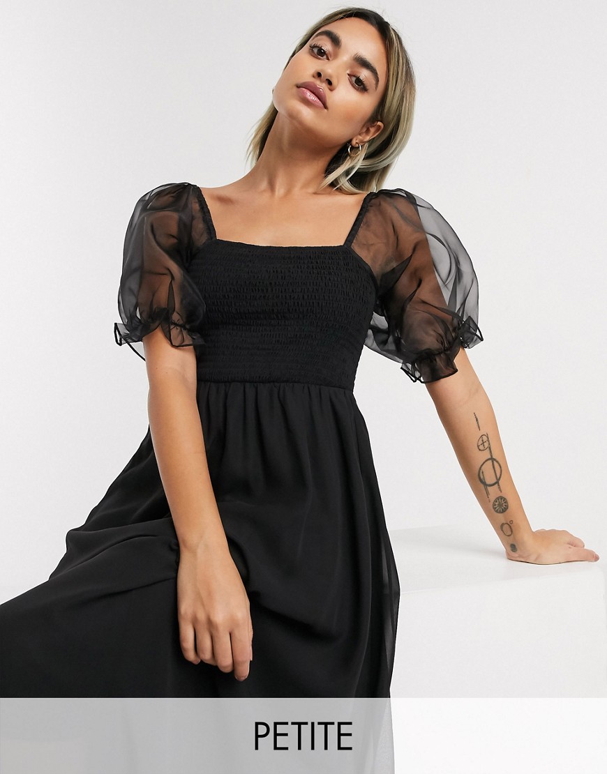 Y.A.S Petite - Fabrice - Midi-jurk met organza pofmouwen-Zwart