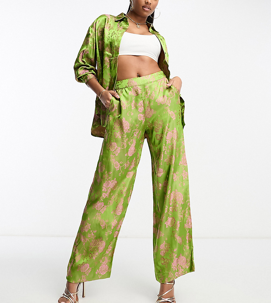 Y. A.S Petite floral jacquard trouser co-ord in green and pink