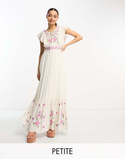 Y.A.S Petite - Geborduurde maxi jurk in crème 