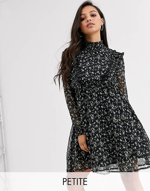Y.A.S Petite high neck floral mini dress with frill detail | ASOS