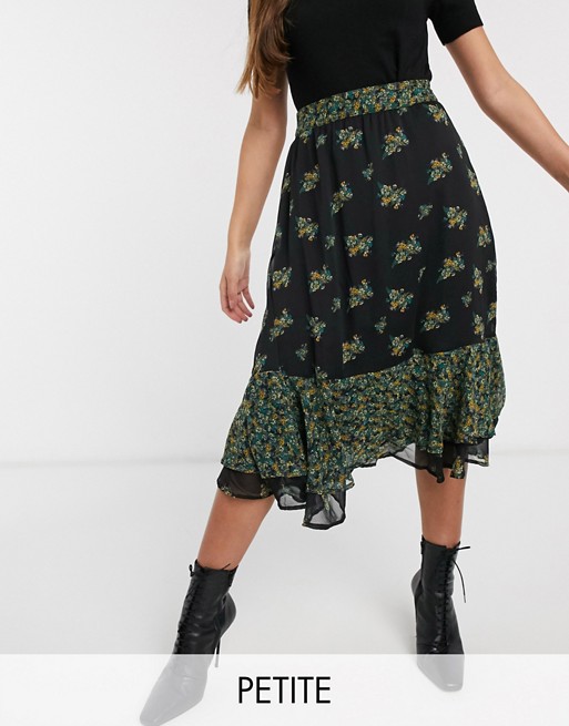 Y.A.S Petite high waist floral midi skirt with frill hem