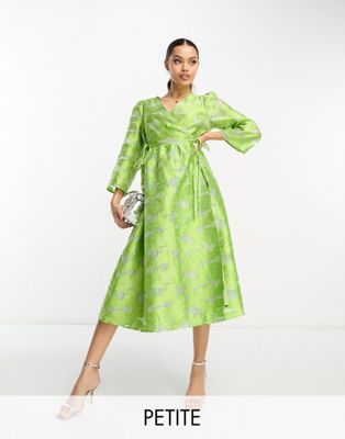 Y. A.S Petite jacquard wrap midi dress in green