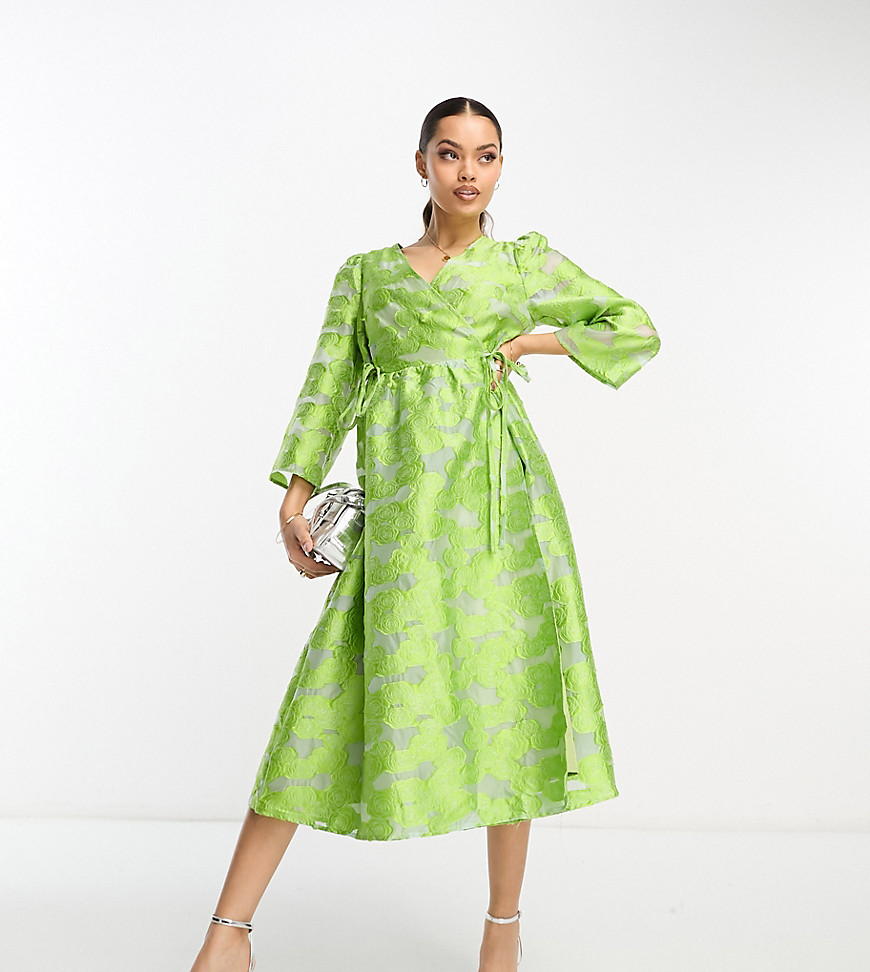 Y. A.S Petite Jacquard Wrap Midi Dress In Green