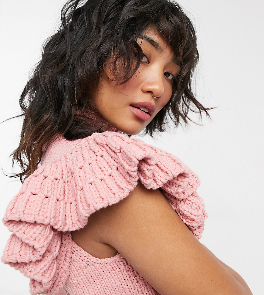 Y.A.S Petite knit top with ruffle sleeves in pink