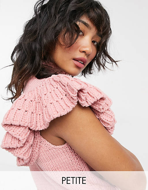 Jumpers & Cardigans YAS Petite knitted vest with ruffle sleeves in pink 