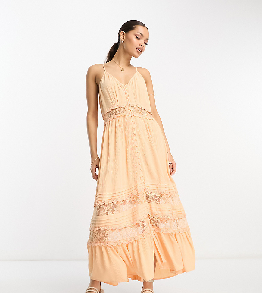 Y. A.S Petite lace insert cami maxi dress in apricot-Orange