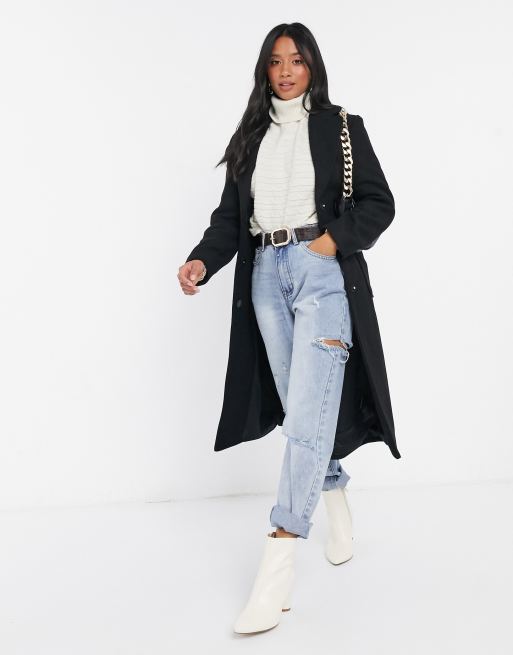 Y.A.S Petite Manteau long en laine avec ceinture nouer la taille Noir