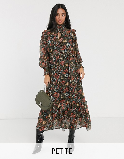 Y.A.S Petite maxi dress with drop hem and key hole detail in mixed paisley