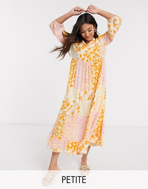 Y.A.S Petite maxi smock dress in mixed yellow floral
