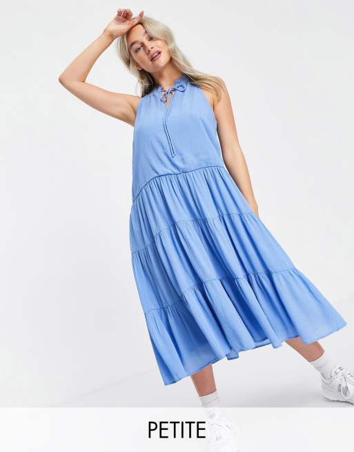 Y.A.S Petite - Midi-jurk met gestrikte hals en stroken in blauw