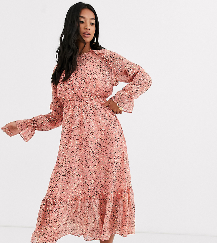Y.A.S Petite Owa long sleeve ditsy floral midi shirt dress-Pink