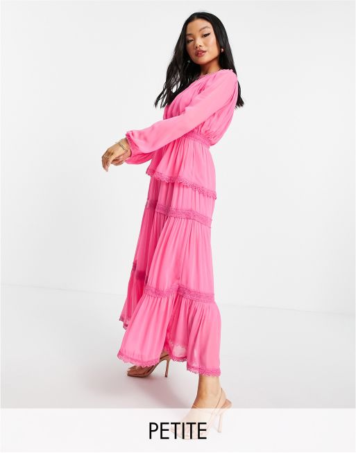 Y.A.S Petite pleated tiered maxi dress in bright pink