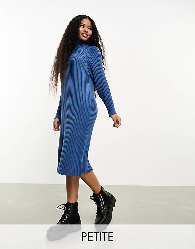 Y.A.S Petite - ribbed roll neck jumper midi dress in blue