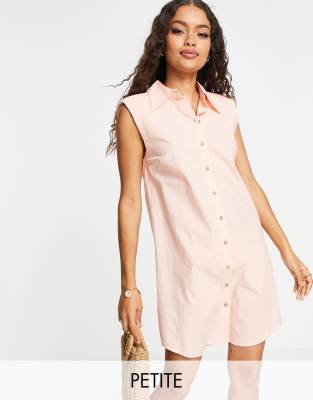 Y.A.S Petite - Robe chemise courte sans manches en coton - Rose pêche - PINK