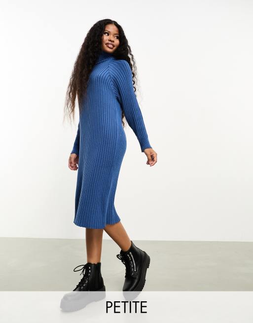 Y.A.S Petite Robe pull mi longue c tel e col roul Bleu