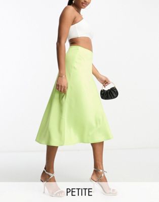 Y.a.s Petite Satin Midi Skirt In Lime Green