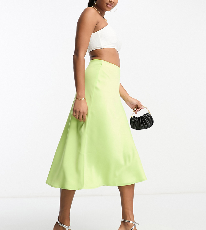 Y. A.S Petite satin midi skirt in lime green