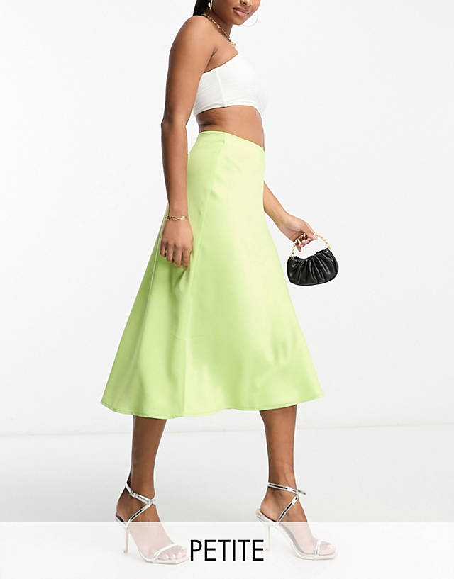 Y.A.S Petite - satin midi skirt in lime green