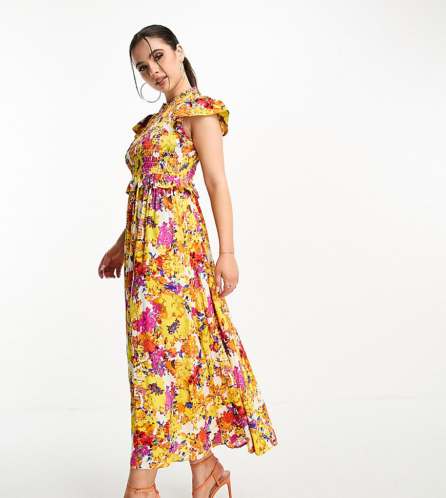 Y. A.S Petite shirred bodice maxi dress in florals-Multi