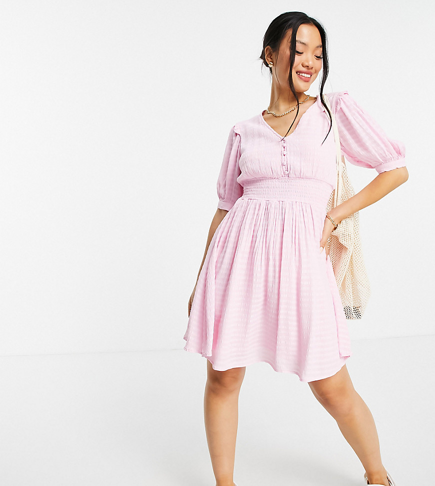Y.A.S Petite shirred waist tea dress in light pink