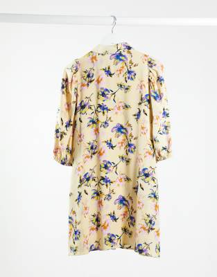 yellow floral shirt dress