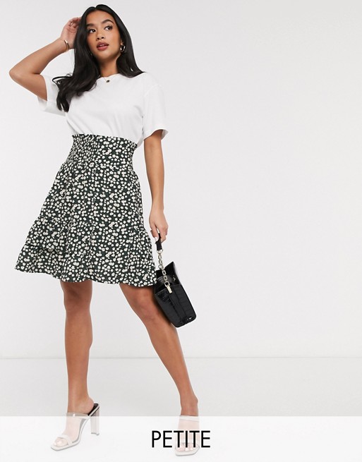 Y.A.S Petite skater skirt with ruched waist in black floral