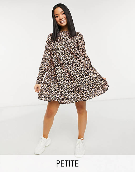 Y.A.S Petite smock dress with frill neck in floral print