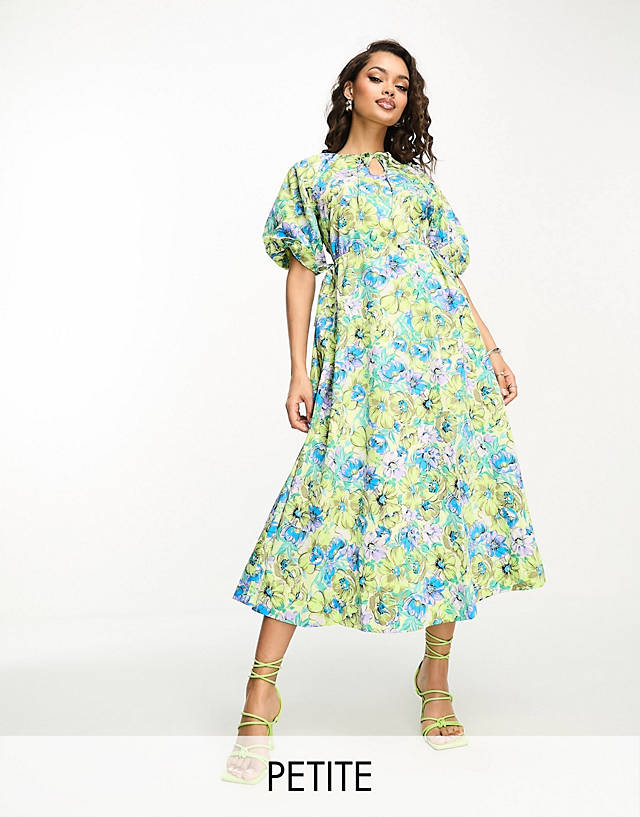 Y.A.S Petite - smock midi dress with cut out side details in floral print
