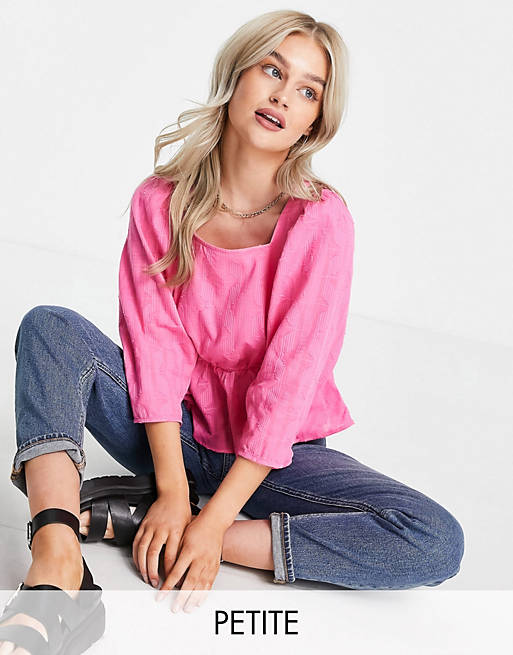 Y.A.S Petite cotton square neck pephem top in bright pink - PINK