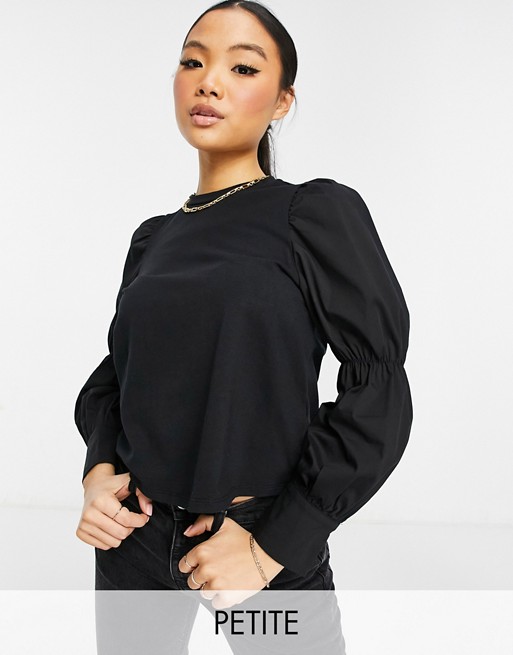 Y.A.S Petite sweater with shirred sleeve detail in black