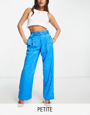 Y.A.S Petite tailored devore satin co-ord trousers in blue