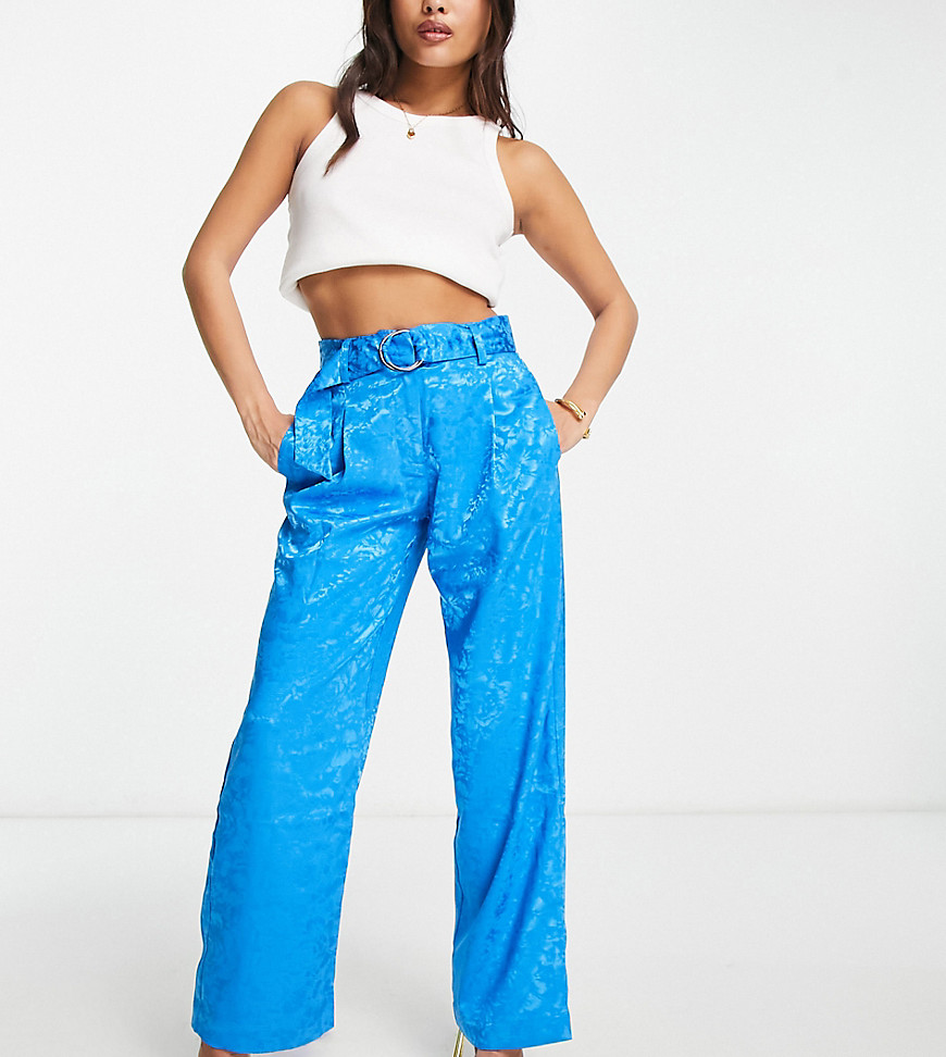 Y.A.S Petite Tailored Devore Satin Co-Ord Trousers In Blue
