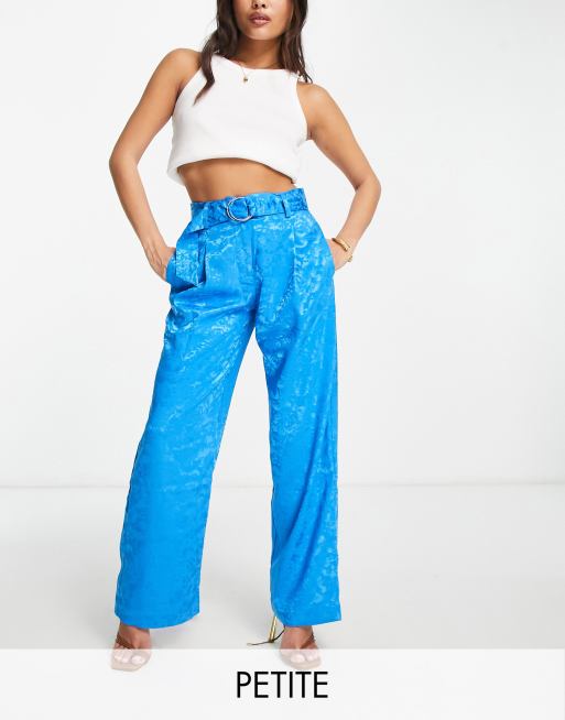 Y.A.S Petite tailored devore satin co-ord trousers in blue