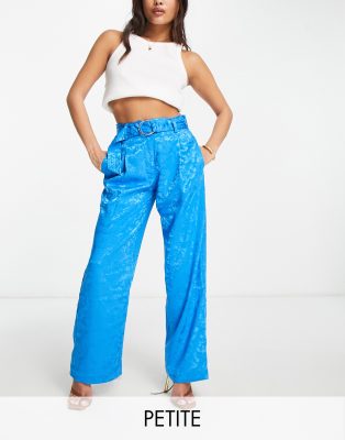 Y.A.S Petite tailored devore satin pants in blue (part of a set)