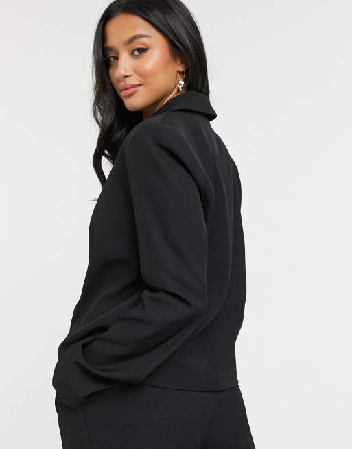 Y.A.S Petite tailored suit blazer with wrap front closure in black