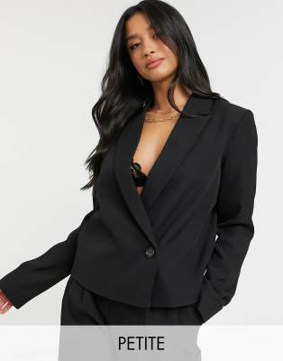 Y.A.S Petite tailored suit blazer with wrap over fastening in black | ASOS