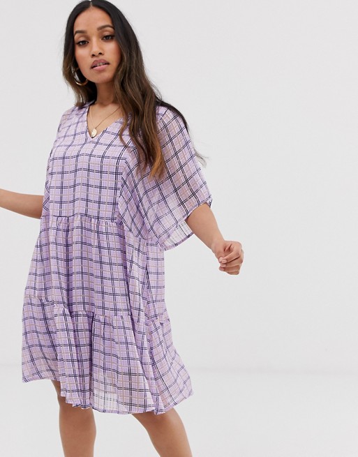 Y.A.S Petite textured check smock mini dress