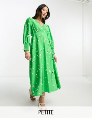 YAS Petite Y.A.S Petite tie back maxi dress in green floral