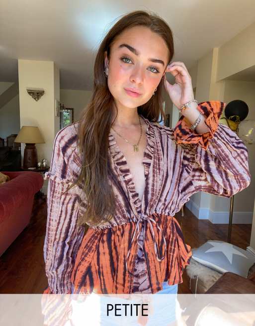 Y.A.S Petite tie front blouse in tie dye